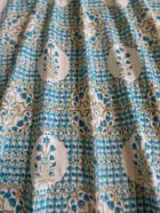 Sarasa Fabric 3m ブロックプリント　ラメ　白地にブルーの花柄　ハンドブロックプリント　ハンドメイド　手仕事　更紗　木版印刷　木版プリント