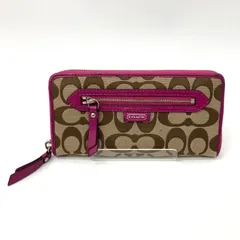 【COACH】コーチ 長財布 シグネチャー ブラウン ピンク ラウンドファスナー レディース☆