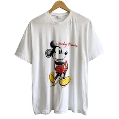 90's Disney ディズニー vintage ビンテージ MICKEY ミッキーマウス シングルステッチ 半袖Tシャツ 白 Lサイズ No.G373