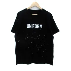 ユニフォームエクスペリメント uniform experiment Tシャツ カットソー クルーネック 半袖 プリント 4 L 黒 ブラック オフホワイト /HO40