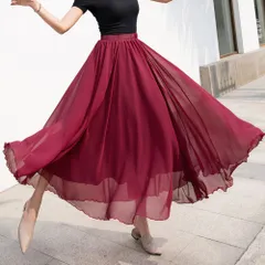 ☆ ワインレッド ☆ Lサイズ ☆ シフォンスカート ロング ウエストゴム シフォンスカート ロング レディース チュールスカート レディーススカート ロングスカート スカート フレアスカート フレア ギャザー ロング丈 マキシ ウエストゴム きれいめ