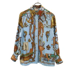 良品✨HERMES シルク ブーツ柄 シャツ ブラウス 42 シェルボタン