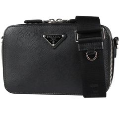 PRADA/プラダ　ブリック サフィアーノレザー トライアングルロゴ ショルダーバッグ　SAFFIANO（サフィアーノレザー）　NERO（ブラック）×シルバー金具　2VH070【良品】