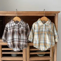 海外輸入 子供服 ベビー チェック ロンパース 秋