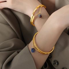 ステンレスバングル　天然石　18kコーティング　デザイン　レディース　金属アレルギー対応