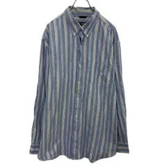 CHAPS 長袖 ストライプシャツ 2XL ブルー ホワイト チャップス ボタンダウン ビッグサイズ 胸ポケット 古着卸 アメリカ仕入 a703-6766