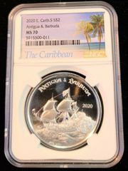 2020 EAST CARIBBEAN STATES SILVER 2 DOLLARS ANTIGUA  BARBUDA NGC MS 70 PERFECT