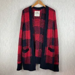 HOLLISTER ホリスター カーディガン ニット ブロックチェック バイカラー レッド ブラック チェック 総柄 レディース Sサイズ 古着 ストリート アメカジ グランジのサムネイル