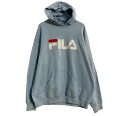 FILA プリントスウェット パーカー L ライトブルー フィラ プルオーバー 裏起毛 古着卸 アメリカ仕入 a702-6789