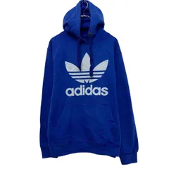 adidas ロゴ スウェット パーカー アディダス L ブルー ホワイト プルオーバー ポケット付き 古着卸 アメリカ仕入 a610-7369