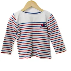 チャンピオン 長袖Ｔシャツ トップス ボーダー柄 トリコロールカラー キッズ 男の子用 110サイズ 白×青×赤 Champion 【中古】