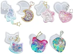 lulubelle シリコンモールド 7個セット 流砂型 ペンダント用 小動物 ハート アイスクリーム DIY 再利用可能(A)