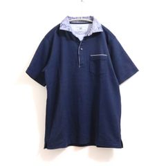 【中古A】JOSEPH ABBOUD ジョセフ アブート M メンズ ポロシャツ オープンカラー 紺 中古A 古着