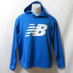 古着 メンズM new balance/ニューバランス 裏地パイル風 スウェットパーカー フード プルオーバー ブルー/ホワイト JMTP7118 fg4502