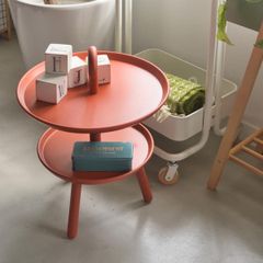 ミッドセンチュリー ガラステーブル 白 4段 ローラー付 レトロポップ