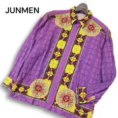 80s~90s★ JUNMEN ジュンメン 通年 レトロ オリエンタル柄★ 長袖 レーヨン シャツ Sz.M メンズ 日本製 古着