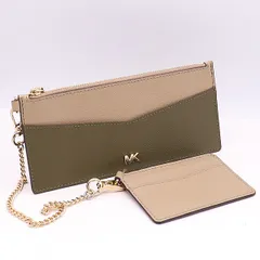 良品 マイケルコース スリム チェーン コンバーチブル カードケース ブラウン×ダークグリーン YSD