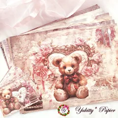 【紙モノお試しセット】アンティーク ハート テディベアシリーズ