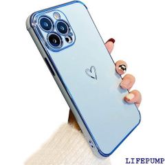 ZTOFERA iPhone 15 Pro 用 ハートケース iPhone 15 Pro ケース 柔軟な TPU シリコン スマホケース メッキ加工 ソフト 軽量 耐衝撃 おしゃれ 韓国 可愛い アイフォン 15 Pro ケース 女子 女 エラブルー 1632
