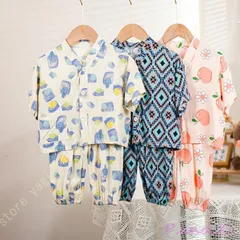 女の子 半袖 パジャマ セットアップ ガールズ ルームウェア トップス+パンツ 上下２点セット 女児 ナイトウェア 子供服 キッズホームウェア お姫系 部屋着 綿