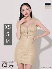 シャンパンベージュ GL3181【ROBE de FLEURS Glossy/ローブ・ド・フルール グロッシー】ローブドフルールグロッシー / ノースリーブ/ ウエストカット/ スパンコール/ ラメニット/ タイト/ ミニドレス/ キャバドレス