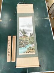 掛け軸　彩色山水秋季　春季