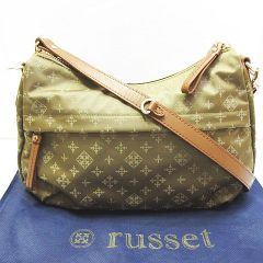 美品 russet ラシット モノグラム ショルダーバッグ 2way 斜め掛け/肩掛け 調節可能 カーキ 鞄 E101LF