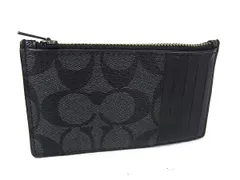 ■美品■ COACH コーチ F32256 シグネチャー PVC×レザー コインケース コインパース 小銭入れ カードケース ブラック系 DI8172