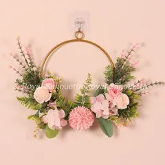 リース フラワー 花 インテリア ピンク リーフ  吊り下げ 薔薇 ローズ 壁掛け ウェディング 前撮り 花嫁 造花 結婚式 前撮り お洒落 二次会 披露宴 海外挙式 ウェディング 豪華 花束 ガーリー 可愛い 装飾品