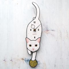 C-63 白猫（黄目）-ペットの振子時計