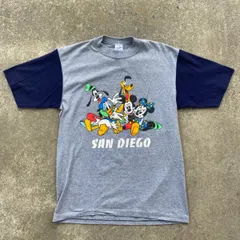 90's USA製 VELVA SHEEN ディズニーフレンズT グレーネイビー　切り替え　Disney古着　ミッキー