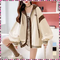 送料無料 パーカーレディース 春秋薄手 スウェット ゆったり 前開き フード付きトレーナー おしゃれ 韓国 ロゴ長袖トップス バイカラー フーディー 春秋アウター体型カバー ボタンパーカー配色 羽織りカーディガン カジュアルアメカジ