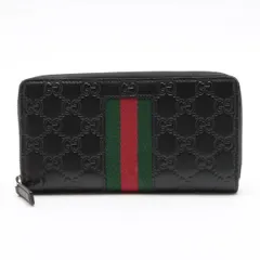 極美品 グッチ グッチシマ ニューウェブ 408831 レザー 長財布 二つ折り ロング ウォレット ラウンドファスナー メンズ EEE BT30-14【中古】