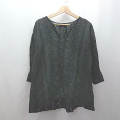 ◇ ⊂ KBF+ ケービーエフプラス 綿100% 花柄レース 長袖 ブラウス サイズONE ブラック レディース E  【1503060042403】