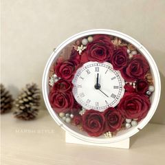 品番：2425-Z7　雑貨：赤いバラの花時計　プレゼント 結婚記念 還暦祝に