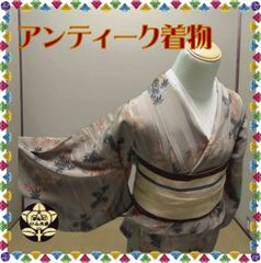 【アンティーク着物】灰色にもみじと楓模様の着物