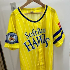 【美品】ソフトバンクホークスベースボールシャツ　イエロー　LARGEサイズ