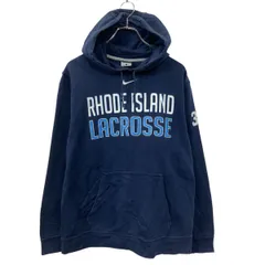 NIKE プリント スウェット パーカー M ネイビー ナイキ 裏起毛 ビッグプリント 袖プリント 古着卸 アメリカ仕入 a709-5045