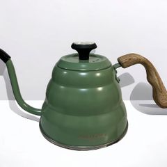 コーヒーポット 温度計付き 1L ステンレス製 ドリップポット ドリップケトル 蓋付き 細口 木目調ハンドル 直火 IH対応 コーヒー キャンプ おしゃれ