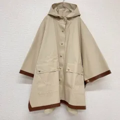 ◎MACKINTOSH　マッキントッシュ　ゴム引き　ポンチョ　コート　ケープ　オーバーサイズ　ベージュ　コットン　英国製　レディース　サイズ6　a00144のサムネイル