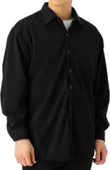 BENQUE(ベンケ) ずっと着ていられる着心地の良さ コーデュロイシャツ 無地 長袖 カジュアル ロング コーディロイ おしゃれ きれいめ 羽織り トップス 襟付き メンズ秋服(ブラック,  L)