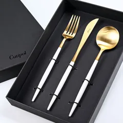 新品 クチポール GOA ゴア ホワイト/ゴールド 3点セット 3本セット ディナー ナイフ フォーク スプーン 洋食器