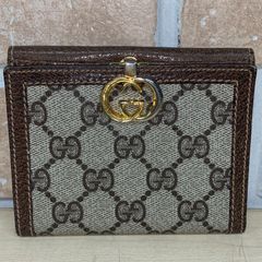 64 GUCCI グッチ 二つ折り財布 GG レザー コンビ ブラウン
