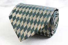 ヴァレンチノ ブランド ネクタイ ロゴ チェック柄 格子柄 ダイヤ柄 シルク イタリア製 PO メンズ カーキ Valentino 【中古】