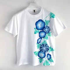 アサガオ柄手描きTシャツメンズ手描きで描いた朝顔の花柄Tシャツ