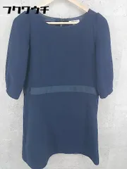 ◇ NATURAL BEAUTY BASIC サイドジップ 七分袖 膝丈 ワンピース Mサイズ ネイビー レディース  【中古】 【1002798914926】