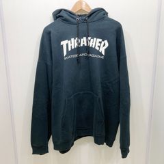 THRASHER スラッシャー プルオーバーパーカー ロゴ ネイビー×ホワイト タバコ臭あり
