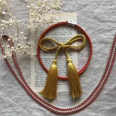 水引・タッセル・紐2種類 　4点セット　　成人式　卒業式　和装　ゴールド＆レッド