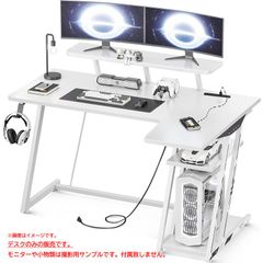 D6527◆未使用 ゲーミングデスク L字 パソコンデスク オフィスデスク フリーデスク テーブル 平机 机 コンセント付き ラック付き 組立簡単 MOTPK・MKB0101935JP
