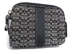 ■美品■ COACH コーチ シグネチャー キャンバス×レザー ポーチ マルチケース 小物入れ レディース ブラック系×グレー系 DG9243